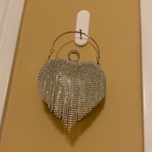 BNWT Stunning Silver Heart-Shaped Rhinestone Evening Bag